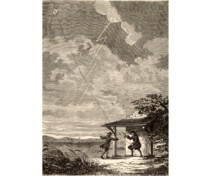 フランクリンの凧実験の様子